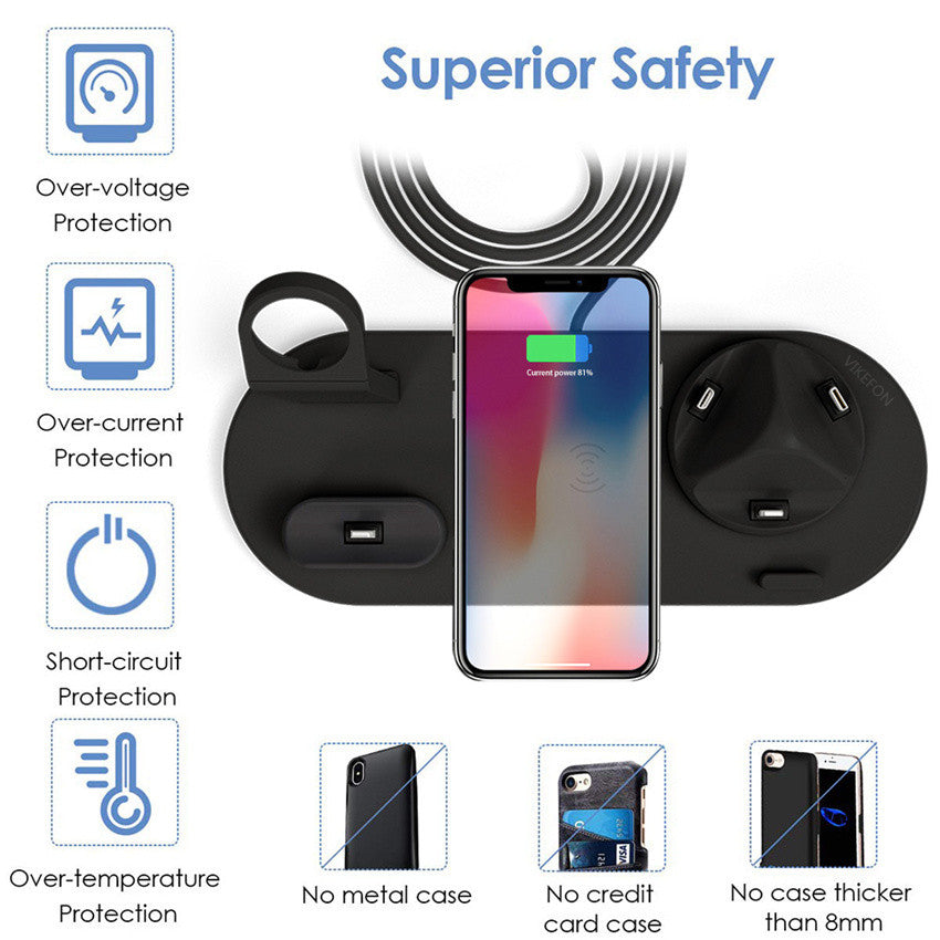 Cargador inalámbrico 5 en 1 para iPhone 14 13 12 11X8 Apple Watch Airpods cargadores de teléfono de escritorio estación de carga rápida