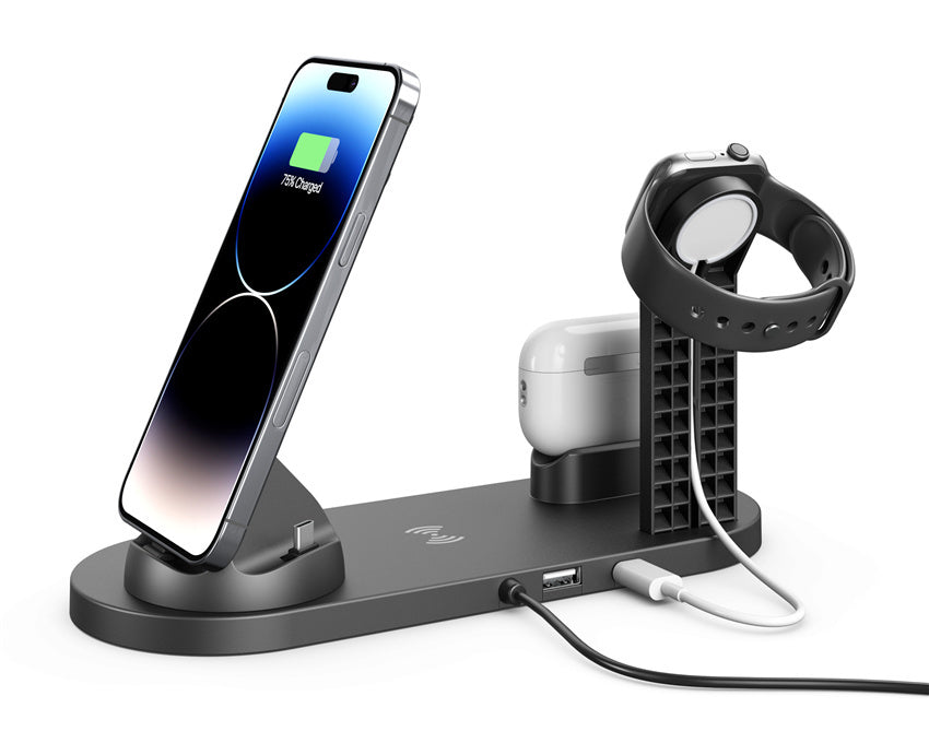 Cargador inalámbrico 5 en 1 para iPhone 14 13 12 11X8 Apple Watch Airpods cargadores de teléfono de escritorio estación de carga rápida