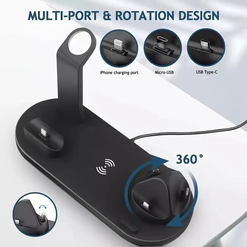 Cargador inalámbrico 5 en 1 para iPhone 14 13 12 11X8 Apple Watch Airpods cargadores de teléfono de escritorio estación de carga rápida