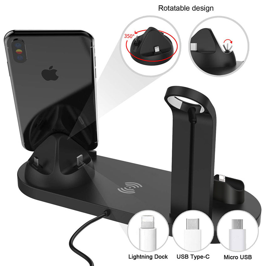 Cargador inalámbrico 5 en 1 para iPhone 14 13 12 11X8 Apple Watch Airpods cargadores de teléfono de escritorio estación de carga rápida