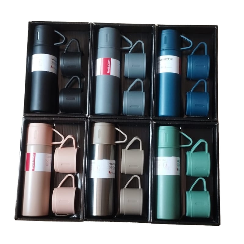 SET DE 4 PIEZAS TERMO DE ACERO INOXIDABLE CON TAZAS